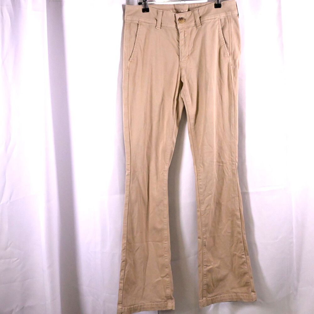 American Eagle Beige Stretch Kick Boot Cut Jeans Womens 8 Long